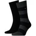 Produktbild: TOMMY HILFIGER Herren Socken - Rugby Sock, Strümpfe, Streifen, uni/gestreift, Vorteilspack Schwarz 43-46 2 PAAR