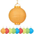 Produktbild: Led Lampions Bunt, 10 Stück, Batteriebetrieben, Draußen & Drinnen, Zum Aufhängen, Papierlaterne Ø 20cm, Farbig - Relaxdays