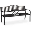 Produktbild: Relaxdays Gartenbank mit klappbarem Tisch, 3-Sitzer, Garten, Metall Balkonbank, HBT 89 x 150 x 58,5 cm, schwarz-bronze