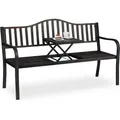 Produktbild: Relaxdays Gartenbank mit klappbarem Tisch, 3-Sitzer, Garten, Metall Balkonbank, HBT 89 x 150 x 58,5 cm, schwarz-bronze