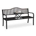 Produktbild: Relaxdays Gartenbank mit klappbarem Tisch, 3-Sitzer, Garten, Metall Balkonbank, HBT 89 x 150 x 58,5 cm, schwarz-Bronze