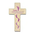 Produktbild: Uljö Kinderkreuz Holzkreuz ''Gott segne und behüte dich'' Füße blau (pink), 9x15 cm