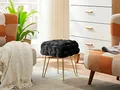 Produktbild: Zedelmaier Moderner Velvet Kosmetik Hocker, Quadratisch Ottoman-Fußhockermit goldfarbenen Metallbeinen, Gepolsterte Sitzhocker,Strick Samt Hocker (Schwar, 38x38x41.5cm)