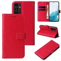 Produktbild: LBH Handy Hülle für Samsung Galaxy A54 5G Case Handytasche Schmetterling Blumen Flower Standfunktion Schutzhülle Magnet Rundum Schutz 360 Grad Flipcase Cover Rot