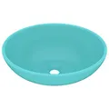 Produktbild: vidaXL Luxuriöses Waschbecken Oval mit Abflussloch Waschschale Aufsatzwaschbecken Waschtisch Waschplatz Handwaschbecken Matt Hellgrün 40x33cm Keramik