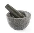 Produktbild: RÖSLE Granitmörser, Hochwertiger Steinmörser mit Stößel für Kräuter, Gewürze, Currypasten oder Pesto, Anti-Rutsch-Boden, schwarzer Granitstein, 13.5 x 13.5 x 8.1 cm, Grau