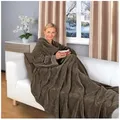 Produktbild: Wohndecke flauschige, tragbare Kuscheldecke mit Ärmeln und Fußtasche 200x170 cm, Gräfenstayn, warme Ärmeldecke - TV Decke zum Anziehen - 200x170cm dunkelbraun braun 200 cm x 170 cm