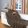Produktbild: Gräfenstayn® Kuscheldecke mit Ärmeln und Fußtasche - Flauschige Decke zum anziehen - Öko-tex Standard 100 - Ärmeldecke für Damen & Herren - TV-Decke (Dunkelbraun, 200x170cm)
