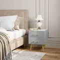Produktbild: 1x Nachtschrank Nachttisch mit 2 Schublden Metallbeine Nachtkommode Besitelltisch Sofatisch Nachtkonsole für Wohnzimmer Grau - Grau - Woltu