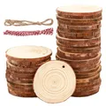 Produktbild: 40 Stück Holzscheiben 7-8 cm,Rund Holzscheiben zum Basteln mit zwei Baumwollschnüren,Holzscheibe aus Holz mit Löchern,Baumscheiben Unvollendete,für Heimwerken,Basteln,Hochzeiten,Feiertagsdekorationen