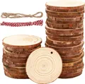 Produktbild: 40 Stück Holzscheiben 7-8 cm,Rund Holzscheiben zum Basteln mit zwei Baumwollschn