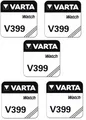 Produktbild: 5x VARTA V399 Uhren-Batterie Knopfzelle SR57 SR927 AG7 Uhrenbatterie/Silberoxid