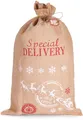 Produktbild: BRUBAKER Weihnachtssack Special Delivery Weihnachtsmann mit Schlitten - 80 cm Geschenksack Weihnachten - Nikolaussack Jutebeutel Sack mit Kordel zum Verpacken von Geschenken - Jutesack