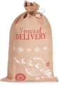 Produktbild: BRUBAKER Aufbewahrungstasche Weihnachtssack Special Delivery Weihnachtsmann mit Schlitten (Jutesack, 1-tlg., Weihnachten), Nikolaussack Jutebeutel Sack mit Kordel zum Verpacken von Geschenken