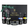 Produktbild: Satin Naturel Luxuriöse Geschenkset – 5x30ml set mit Bio Arganöl, Rizinusöl, Mandelöl, Jojobaöl & Body Scrub aus Totes Meer Salz – Luxus-Geschenkbox Naturkosmetik – Premium Geschenk für Frauen