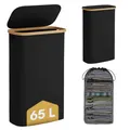 Produktbild: Bellamio Tolt Wäschekorb schwarz – schmaler Wäschesammler 65 L mit Deckel – Wäschesammelbox aus Oxford-Gewebe mit Bambusring – Schmutzwäschebehälter mit herausnehmbarem Wäschesack – Wäschetonne hoch
