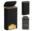 Produktbild: Bellamio Wäschekorb Tolt mit herausnehmbarem Wäschesack (Schwarz, 65 L), mit Deckel aus Stoff & Bambus, verfügbar mit 1/2/3 Fächern