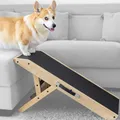 Produktbild: Hunderampe - Hundetreppe für kleine Hunde und große Hunde - Einstellbar 18-53 cm - Für Bett Sofa - Birkenholz - Landeplattform schließt nahtlos an - Rampe Hund Klappbar - Anti-rutsch Einsatz Naturel