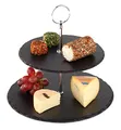 Produktbild: APS 2-stufige Etagere, Schieferplatten Ø 25 cm, Ø 20 cm, H: 24 cm, Metall verchromt