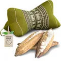 Produktbild: livasia Nackenstützkissen Knochenkissen - Ø 15x32cm - Nackenkissen Knochenform, Sofakissen, Lesekissen mit Kapok, Kissen für Garten und Balkon, Reisekissen handgefertigt (Grün/Elefanten)