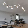 Produktbild: Deckenleuchte Schlafzimmerlampe Spotleiste 6-flammig verstellbar Holzoptik weiß
