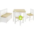 Produktbild: BOMI® Kindertischgruppe Anna mit integrierter Spielzeugkiste | Kindermöbel aus Kiefer Massiv Holz für Kleinkinder, Mädchen und Jungen Natur - Weiß/Braun