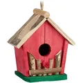 Produktbild: Relaxdays - Mini Vogelhaus, zum Aufhängen, für Balkon & Garten, Holz, Deko Vogelhäuschen, hbt 18 x 17 x 11 cm, rot/grün