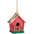 Produktbild: Relaxdays Mini Vogelhaus, zum Aufhängen, für Balkon & Garten, Holz, Deko Vogelhäuschen, HBT 18 x 17 x 11 cm, rot/grün