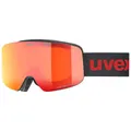 Produktbild: uvex pwdr FM - stylische, verspiegelte Skibrille mit weitem Sichtfeld und Anti-Fog-Beschichtung mit ausgewachsenen Features für Kinder - black matt/red-clear - one size