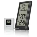 Produktbild: Bresser Wetterstation Funk mit Außensensor Meteo Temp, Thermometer mit Temperaturanzeige für Innen- und Außen, Wettervorhersage, mit ausklappbarem Standfuß und Wandhalterung, schwarz, 8.2x2x15.7 cm