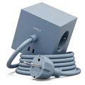 Produktbild: Steckdosenwürfel mit USB-C – Mehrfachsteckdose mit 3 Steckdosen + 2 Ports | Magnetfuß & Klebepad | Skandinavisches Design in 7 Farben – Avolt Square 1 (Shark Blue, USB-C 1.8m)