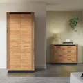 Produktbild: Lomadox Schlafzimmer Set 2-teilig Schlafzimmermöbel Kleiderschrank Garderobenschrank Kommode Sideboard modern in Eiche mit schwarz