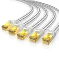 Produktbild: Primewire 5x LAN-Kabel, CAT.7, RJ-45 (Ethernet) (25 cm), Patchkabel flach CAT 7, Baumwollmantel Flachband Netzwerkkabel - 0,25m