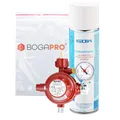 Produktbild: BOGAPRO Haushaltsregler und Lecksuchspray 400ml, Gasregler für Gas Grill, Betriebsdruck 50 mbar mit SBS inkl. Spray zur Lecksuche bei Dichtheits- und Gasdruckprüfungen, inkl. Polybeutel