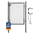 Produktbild: ATTAS Gartentor Metall | 125x100, anthrazit, inkl. Schloss und 3 Schlüssel abschließbar| Zauntür, Gartentür für Doppelstabmattenzaun Tor, Zauntor Metall, Hoftor, Rund