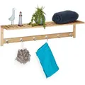 Produktbild: Wandhandtuchhalter mit Ablage, 6 Haken, Bad & Flur, schmal, Bambus, hbt: 18 x 75 x 16 cm, Wandgarderobe, natur - Relaxdays