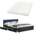 Produktbild: Polsterbett Lyon 180 X 200 Cm Mit Bettkasten, Led Beleuchtung, Lattenrost & Matratze - Kunstleder & Holz – Bett Bettgestell Doppelbett Schwarz - Juskys