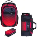 Produktbild: Elephant 3 Teile Set Schulrucksack Jungen Mädchen Signature Hero 2 Schultasche Laptopfach Rucksack + Sporttasche + Mäppchen Box (Red Cube 12868 (Rot Schwarz))