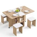 Produktbild: Mondeer Esstisch mit 4 Hockern Platzsparend (120x8033x80cm), Rollbar mit Bremsen, 3-in-1 Funktion & Schnell Aufgebaut Eiche und Weiß