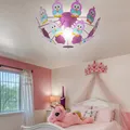 Produktbild: Kinderleuchte Deckenlampe Kinderzimmerlampe LED 15x Eulen Holz rosa D 41,5cm