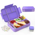 Produktbild: SWVIODMT Brotdose Kinder mit Fächern, 1300 ml Lunchbox für Kinder, Bento Box mit 5 Fächern Besteckset, auslaufsichere Lunchbox für Kindergarten, Schule, Picknick, Ausflüge (Lila)