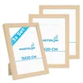 Produktbild: PHOTOLINI Bilderrahmen 15x20 Holz MDF Natur, 3er Set Bilderrahmen 20x15, Picture Frame mit Acrylglas, Fotorahmen 15x20 zum Aufhängen & Aufstellen, Rahmen 15 x 20 cm mit Zubehör für Fotos & Poster