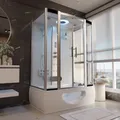 Produktbild: Tronitechnik® Duschtempel Dusche IKARIA 135x80x220cm Komplettdusche Fertigdusche mit Wanne, Duschkabine mit Badewanne, freistehend, inkl. Zubehör, Regendusche, Massage