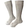 Produktbild: Steigenhöfer Manufaktur Trachtensocken für Herren und Damen – Socken mit Zopfmuster und Edelweißanstecker Oktoberfest Strümpfe aus Baumwolle für Männer & Frauen braun 45-46
