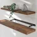 Produktbild: Casaria® Wandregal Holz Dunkle Eiche Regal mit Halterung 15kg Tragkraft Hängeregal Küche Wohnzimmer Flur Wand Schweberegal Bücherregal Regalbrett Schwebend 90cm
