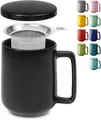 Produktbild: Teetasse mit Sieb und Deckel - Keramik Schwarz - Hält Lange warm - 500ml XXL ...