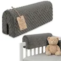 Produktbild: Bettkantenschutz für Kinderbetten Minky 50 cm - Schutz für Bettrahmen Baby Bett rausfallschutz für boxspringbett bettgitter mit Minky Bezug Kantenschutz Kinder Babybett Oeko-Tex Grau