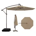 Produktbild: COSTWAY Ampelschirm mit Sandsäcke, Ø300cm Sonnenschirm mit 40 Solar-LEDs und Kurbel, Gartenschirm UV-Schutz Braun