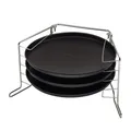 Produktbild: Pizzaset 4-teilig 3 x Pizzablech mit Ständer Pizzabackblech rund Ø 29 cm & be...