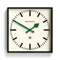 Produktbild: NEWGATE® Number Five wanduhr | Quadratische Retro inspiriert Moderne bahnhofsuhr | 40cm | Schwarz mit grünen zeigern | Mid Century Stil für küche, Wohnzimmer oder büro
